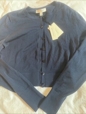 Banana republic extra fine merino wool navy blue spring 2025 cropped cardigan